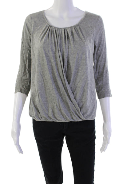 Tibi Womens 3/4 Sleeve Scoop Neck Tee Shirt Gray Cotton Size Extra Small
