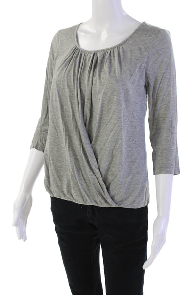 Tibi Womens 3/4 Sleeve Scoop Neck Tee Shirt Gray Cotton Size Extra Small
