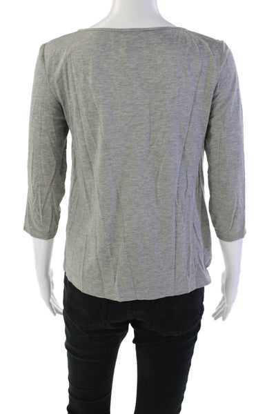 Tibi Womens 3/4 Sleeve Scoop Neck Tee Shirt Gray Cotton Size Extra Small