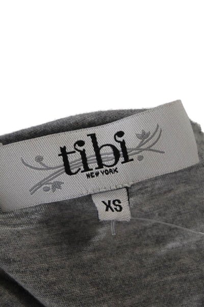 Tibi Womens 3/4 Sleeve Scoop Neck Tee Shirt Gray Cotton Size Extra Small