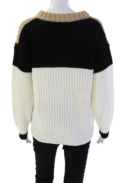 Tularosa Womens Oversized Chevron Crew Neck Sweater White Brown Size XS