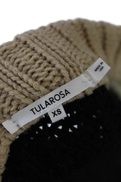 Tularosa Womens Oversized Chevron Crew Neck Sweater White Brown Size XS