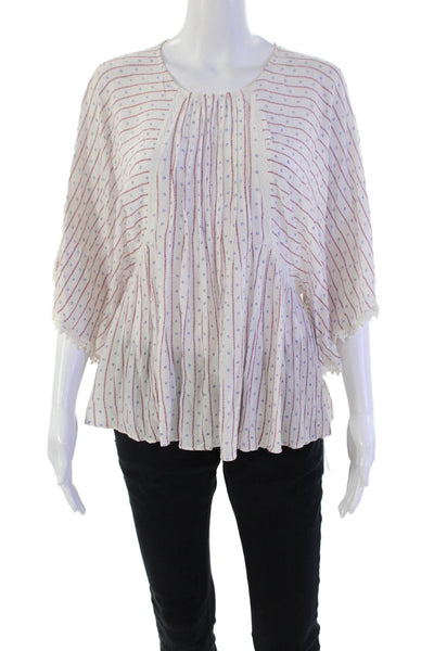 Moon River Womens Short Sleeve Crew Neck Striped Abstract Top White Red Size XS