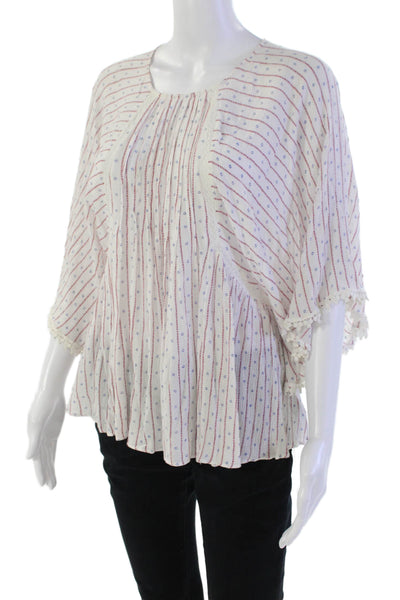 Moon River Womens Short Sleeve Crew Neck Striped Abstract Top White Red Size XS