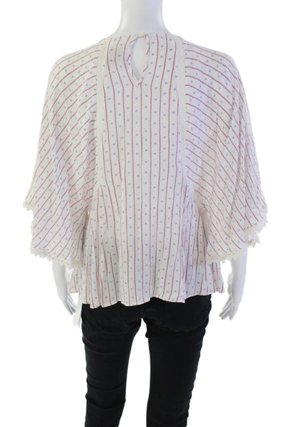 Moon River Womens Short Sleeve Crew Neck Striped Abstract Top White Red Size XS