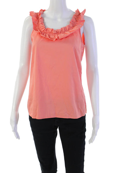 J Crew Womens Cotton Ruffle Trim Round Neck Pullover Tank Top Orange Size 2