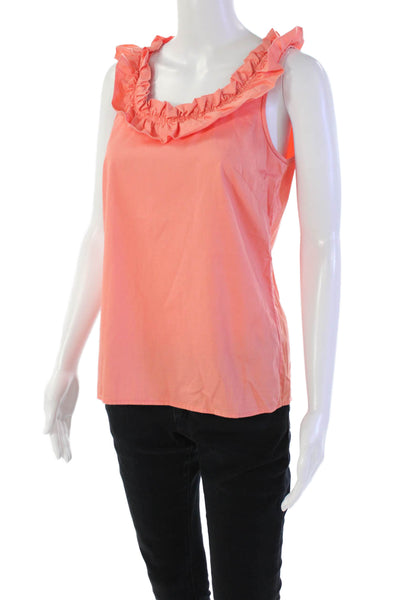 J Crew Womens Cotton Ruffle Trim Round Neck Pullover Tank Top Orange Size 2