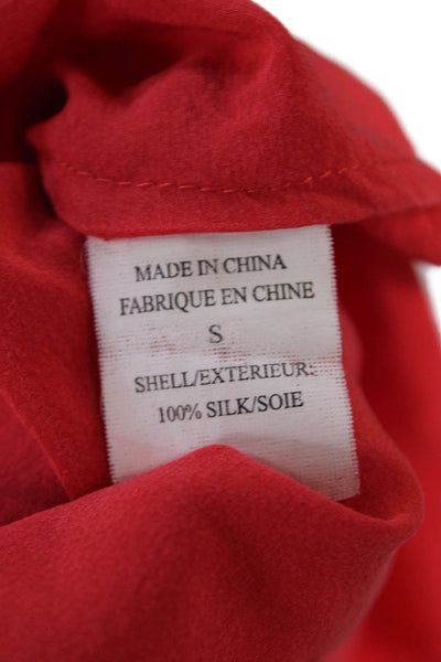 Theory Womens Silk Pleated Tie Collar Sleeveless Pullover Blouse Top Red Size S