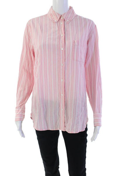 Equipment Femme Womens Striped Long Sleeve Button Up Blouse Top Pink Size S