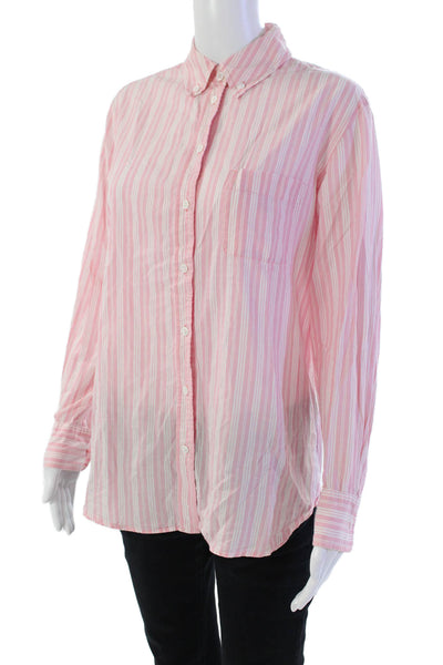 Equipment Femme Womens Striped Long Sleeve Button Up Blouse Top Pink Size S