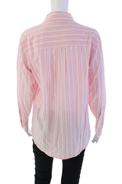 Equipment Femme Womens Striped Long Sleeve Button Up Blouse Top Pink Size S