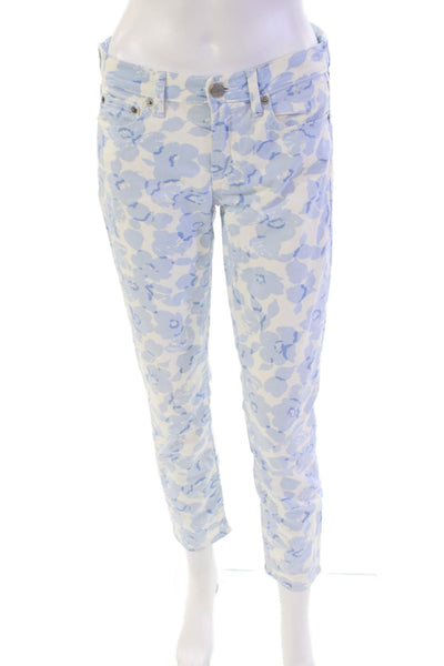 J Crew Womens Cotton Floral Five Pocket Low-Rise Tapered Jeans White Size 27