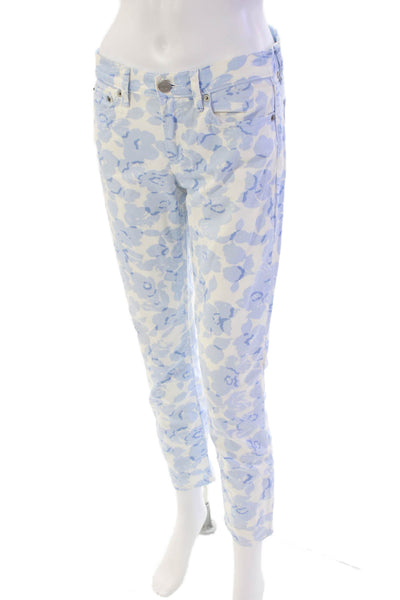 J Crew Womens Cotton Floral Five Pocket Low-Rise Tapered Jeans White Size 27