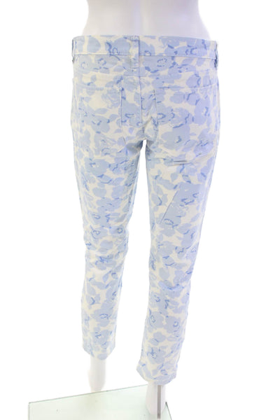 J Crew Womens Cotton Floral Five Pocket Low-Rise Tapered Jeans White Size 27