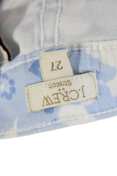 J Crew Womens Cotton Floral Five Pocket Low-Rise Tapered Jeans White Size 27