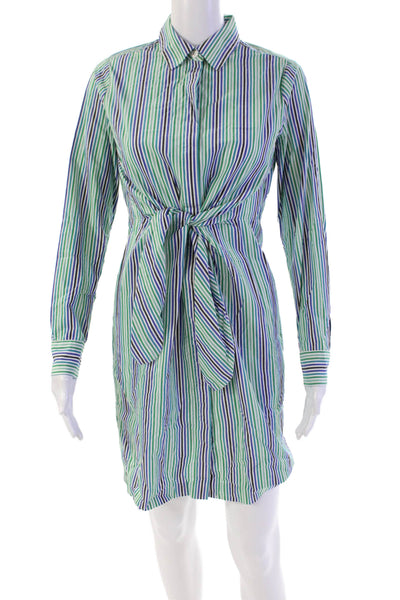 Calvin Klein Womens Striped Collared Long Sleeve Button Up Dress Green Size 2