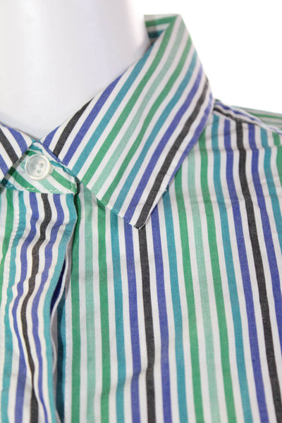 Calvin Klein Womens Striped Collared Long Sleeve Button Up Dress Green Size 2