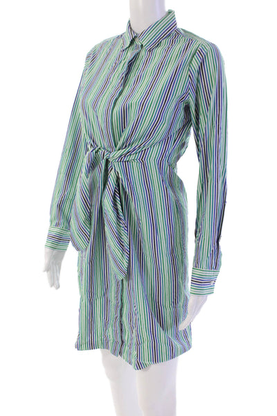 Calvin Klein Womens Striped Collared Long Sleeve Button Up Dress Green Size 2
