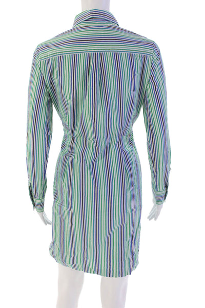 Calvin Klein Womens Striped Collared Long Sleeve Button Up Dress Green Size 2