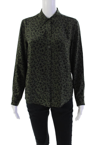 Rails Womens Silk Animal Print Button Down Shirt Green Black Size Extra Small