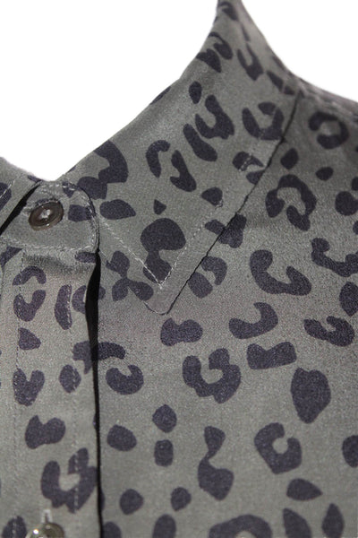 Rails Womens Silk Animal Print Button Down Shirt Green Black Size Extra Small