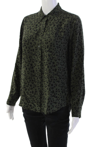Rails Womens Silk Animal Print Button Down Shirt Green Black Size Extra Small