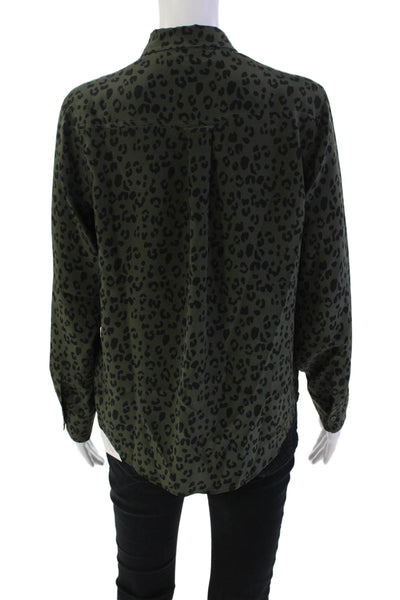 Rails Womens Silk Animal Print Button Down Shirt Green Black Size Extra Small