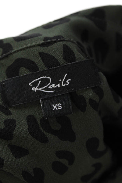 Rails Womens Silk Animal Print Button Down Shirt Green Black Size Extra Small