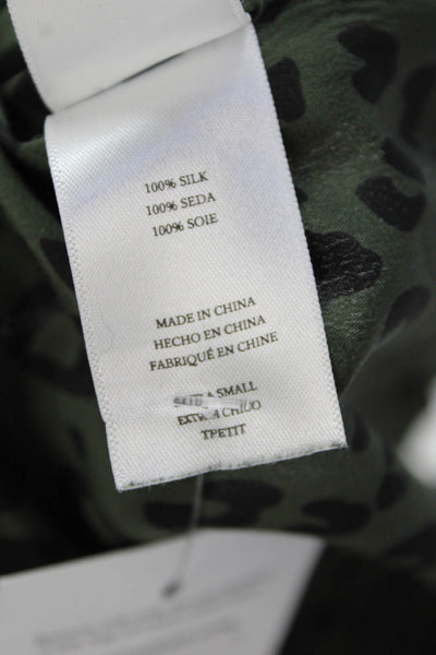 Rails Womens Silk Animal Print Button Down Shirt Green Black Size Extra Small