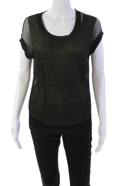 Robert Rodriguez Womens Short Sleeves Pullover Sweater Black Green Size Small