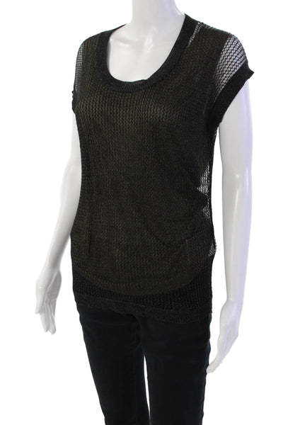 Robert Rodriguez Womens Short Sleeves Pullover Sweater Black Green Size Small