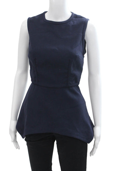 Yigal Azrouel Womens Sleeveless Solid Asymmetric Peplum Blouse Navy Size 2