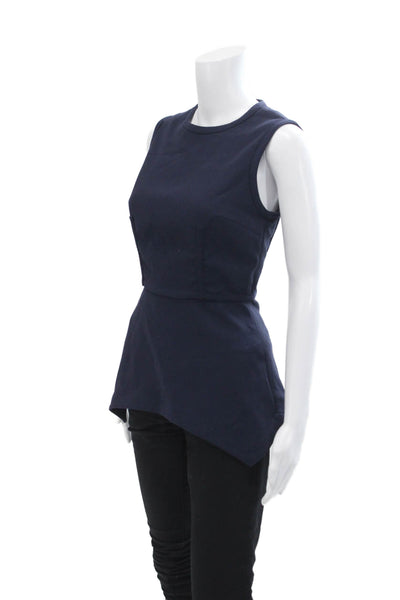 Yigal Azrouel Womens Sleeveless Solid Asymmetric Peplum Blouse Navy Size 2