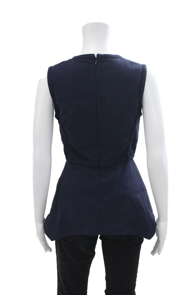 Yigal Azrouel Womens Sleeveless Solid Asymmetric Peplum Blouse Navy Size 2