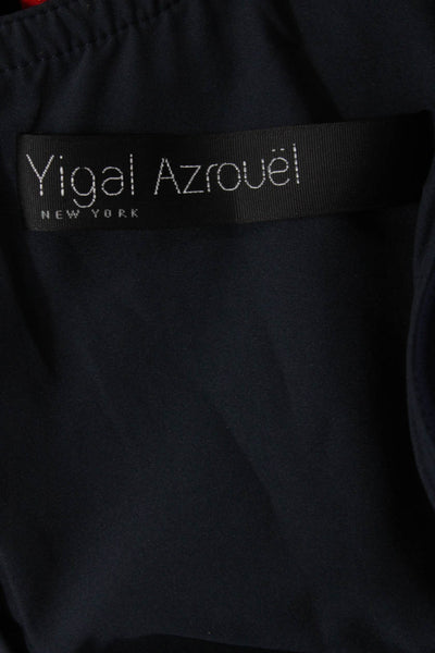 Yigal Azrouel Womens Sleeveless Solid Asymmetric Peplum Blouse Navy Size 2