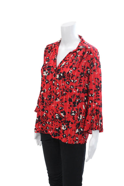 Ba&Sh Womens Long Sleeve Metallic Floral V Neck Blouse Red Size XS