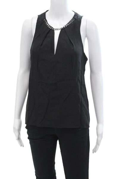 Parker Woimens Silk Chain Detail Sleeveless Halter Neck Blouse Black Size S