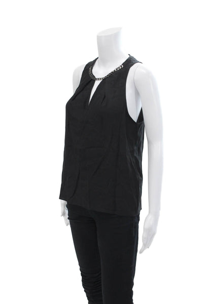 Parker Woimens Silk Chain Detail Sleeveless Halter Neck Blouse Black Size S
