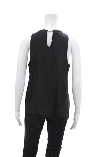 Parker Woimens Silk Chain Detail Sleeveless Halter Neck Blouse Black Size S