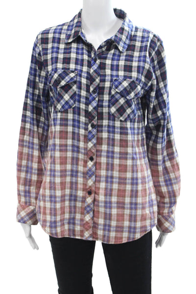 Rails Womens Long Sleeve Ombre Plaid Button Down Shirt Blue Pink Size S