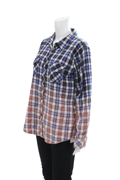 Rails Womens Long Sleeve Ombre Plaid Button Down Shirt Blue Pink Size S