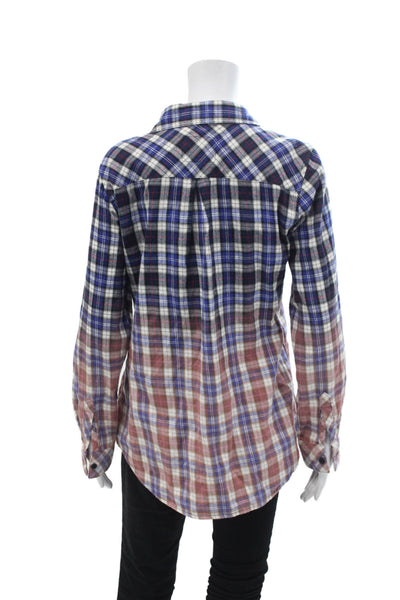 Rails Womens Long Sleeve Ombre Plaid Button Down Shirt Blue Pink Size S
