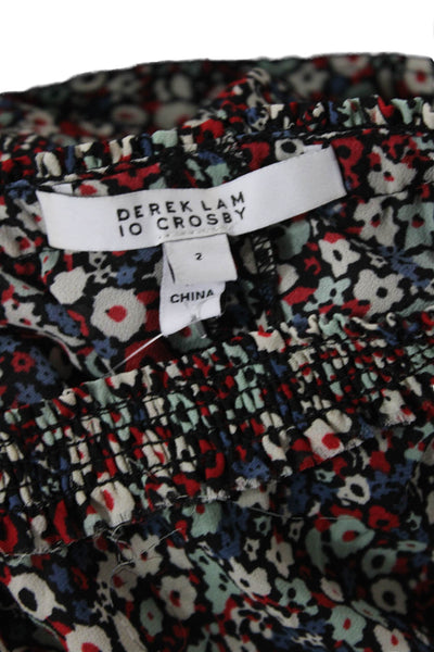 Derek Lam 10 Crosby Womens Floral Cold Shoulder V Neck Blouse Multicolor Size 2