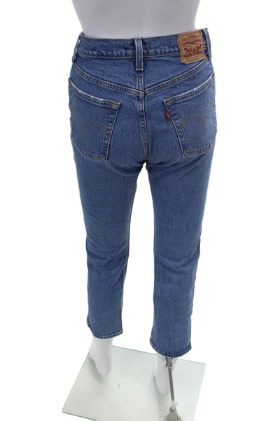 Levis Womens High Rise 501 Button Up Slim Leg Jeans Blue Cotton Size 25