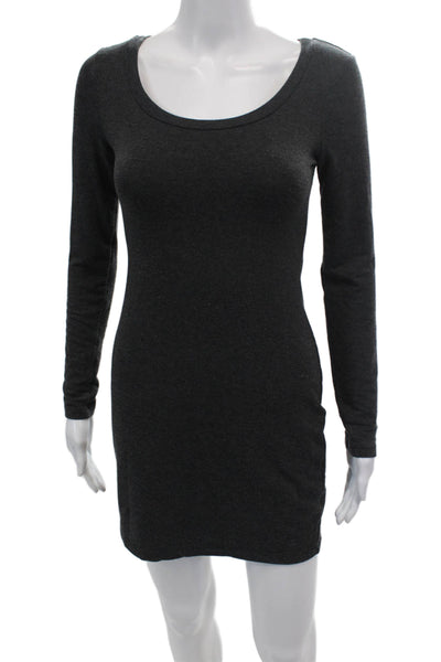 Splendid Womens Round Neck Long Sleeve Stretch Mini Dress Dark Gray Size XS