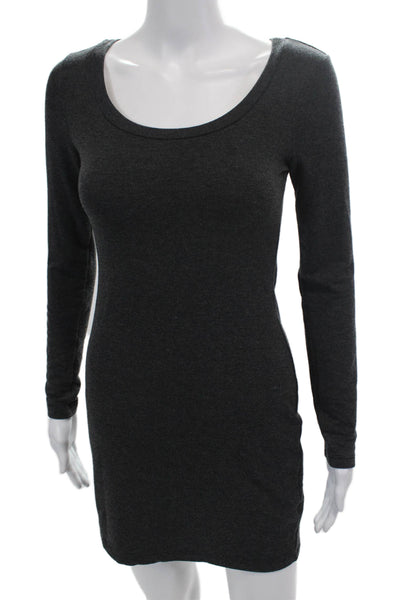 Splendid Womens Round Neck Long Sleeve Stretch Mini Dress Dark Gray Size XS