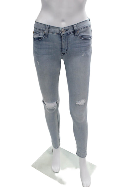 Hudson Womens Cotton Low Rise Distressed Detail Skinny Jeans Blue Size 25