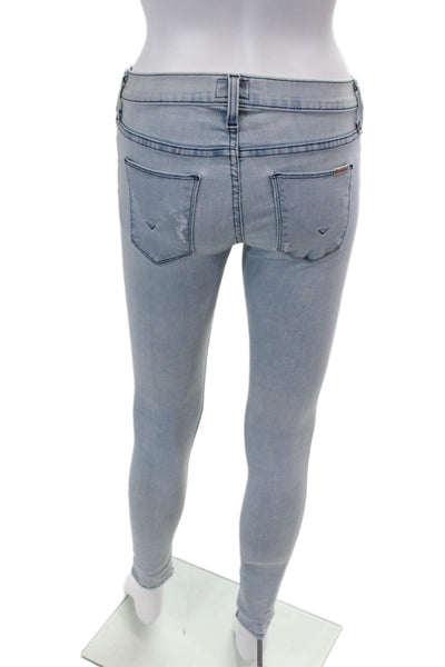 Hudson Womens Cotton Low Rise Distressed Detail Skinny Jeans Blue Size 25