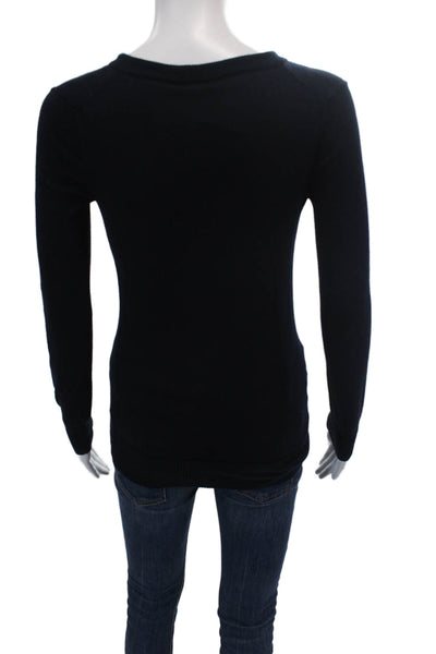 J Crew Womens Cotton Knit V-Neck Long Sleeve Basic Top Solid Black Size XXS