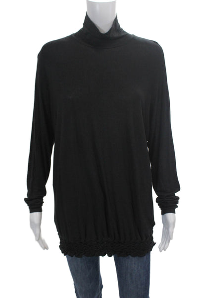 Elie Tahari Womens High Neck Long Sleeve Smocked Waist Detail Top Black Size S